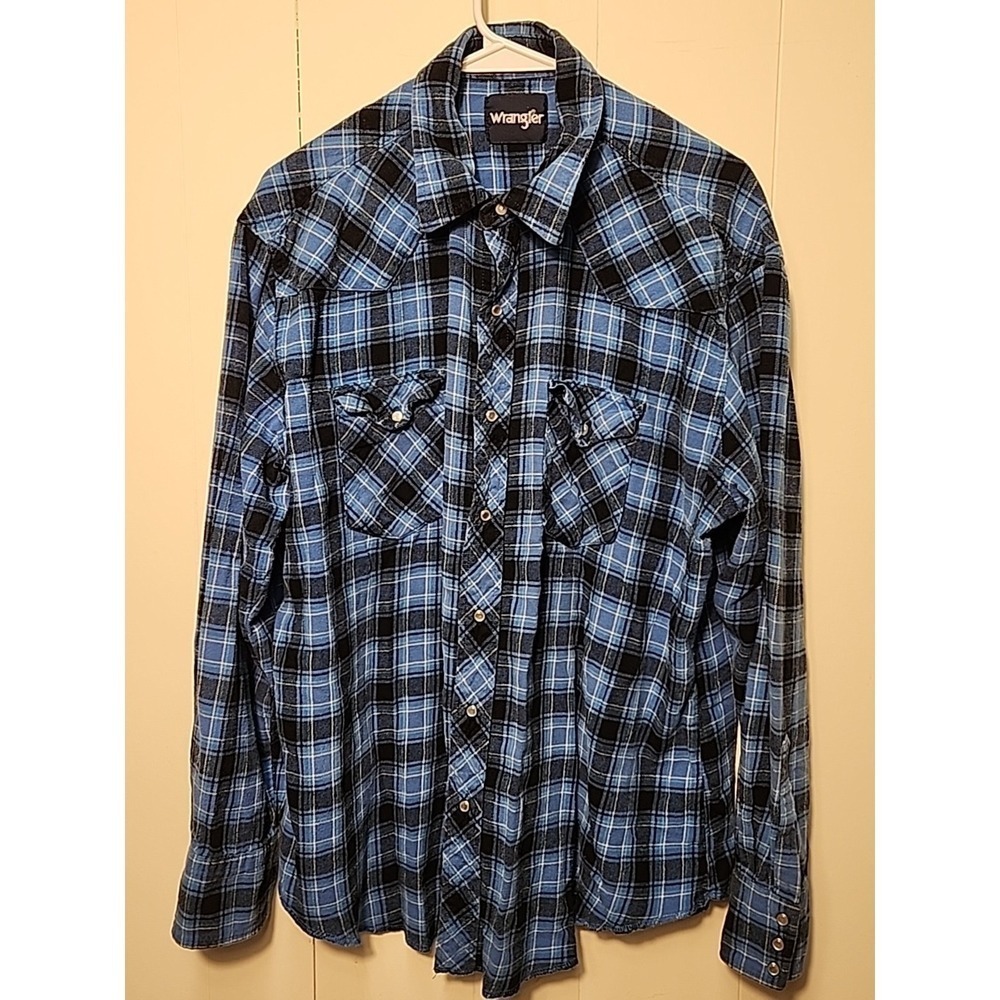 Wrangler Western Black And Blue Shirt Men's XL Pearl Snap Rodeo Horse